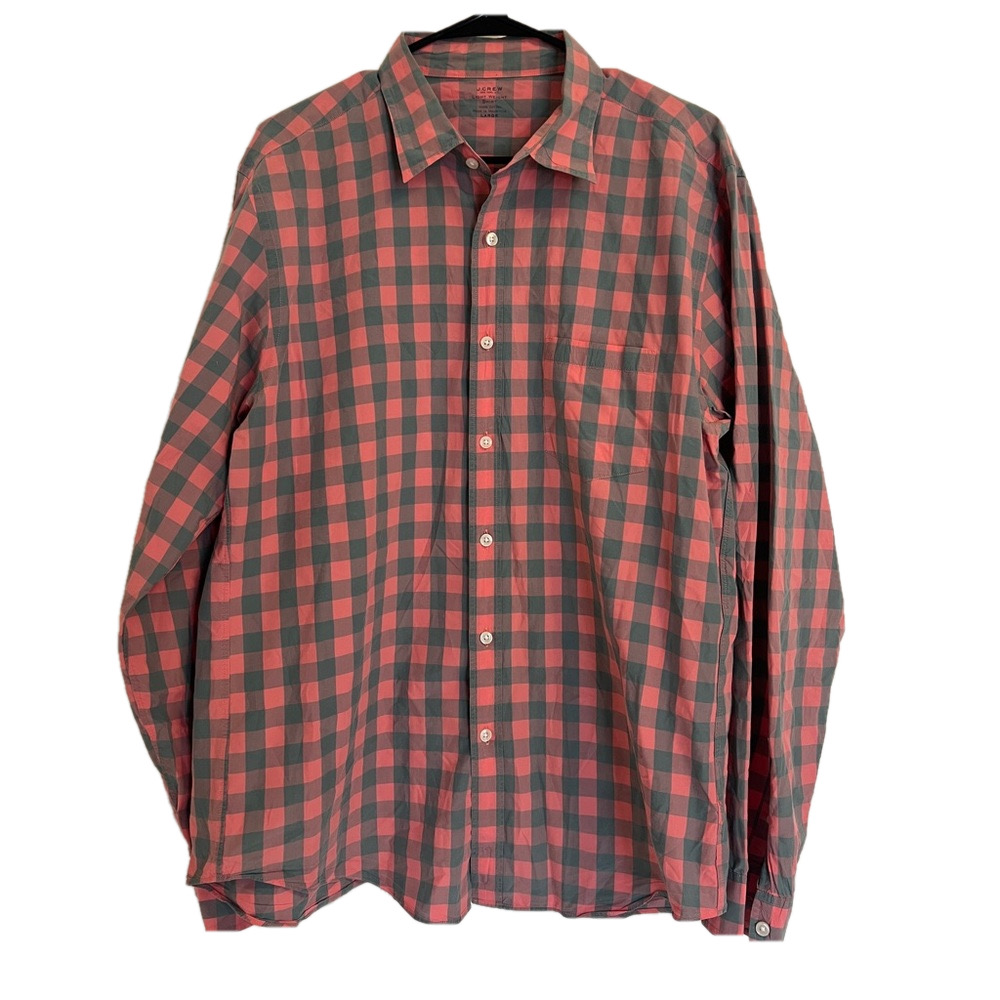 J. Crew Salmon Pink Checked Button Down Dress Shirt Men’s Size Large